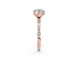 Rose gold Round Cut Diamond Pavé Band Solitaire Ring with Four-Prong Setting_56