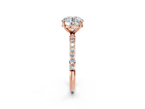 Rose gold Round Cut Diamond Pavé Band Solitaire Ring with Four-Prong Setting_68