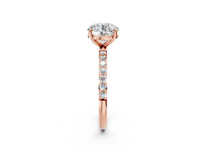 Rose gold Round Cut Diamond Pavé Band Solitaire Ring with Four-Prong Setting_74
