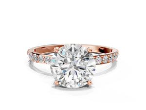 Rose gold Round Cut Diamond Pavé Band Solitaire Ring with Four-Prong Setting_78