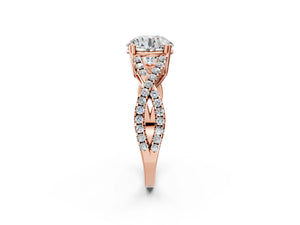 Rose gold Round Solitaire Twist Band with Pavé Setting and Four-Prong Setting_14