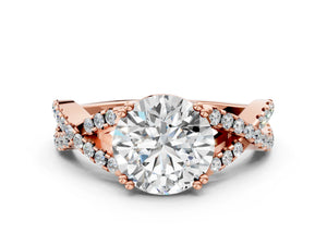Rose gold Round Solitaire Twist Band with Pavé Setting and Four-Prong Setting_18