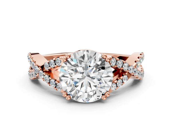 Rose gold Round Solitaire Twist Band with Pavé Setting and Four-Prong Setting_18