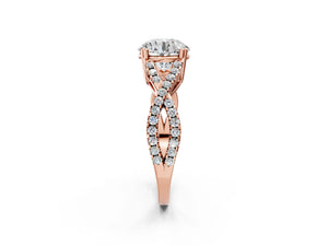 Rose gold Round Solitaire Twist Band with Pavé Setting and Four-Prong Setting_26