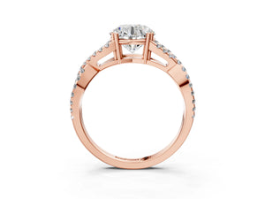 Rose gold Round Solitaire Twist Band with Pavé Setting and Four-Prong Setting_27