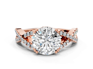 Rose gold Round Solitaire Twist Band with Pavé Setting and Four-Prong Setting