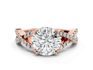 Rose gold Round Solitaire Twist Band with Pavé Setting and Four-Prong Setting_30