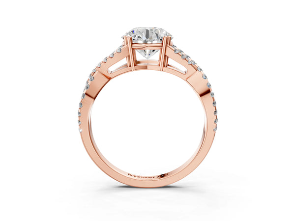 Rose gold Round Solitaire Twist Band with Pavé Setting and Four-Prong Setting_33