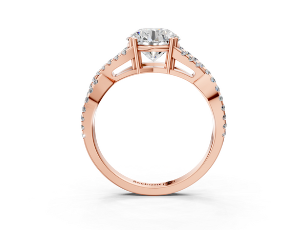 Rose gold Round Solitaire Twist Band with Pavé Setting and Four-Prong Setting_3