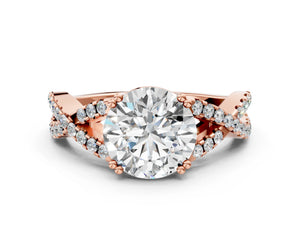 Rose gold Round Solitaire Twist Band with Pavé Setting and Four-Prong Setting_48