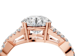 Rose gold Round Solitaire Twist Band with Pavé Setting and Four-Prong Setting_58