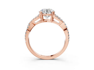 Rose gold Round Solitaire Twist Band with Pavé Setting and Four-Prong Setting_63