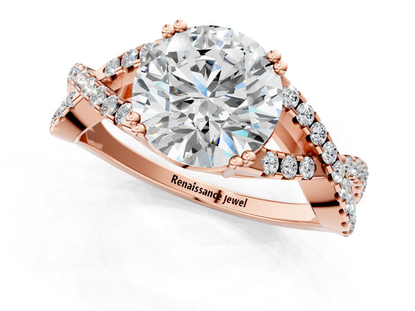 Rose gold Round Solitaire Twist Band with Pavé Setting and Four-Prong Setting_67