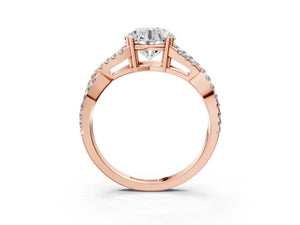Rose gold Round Solitaire Twist Band with Pavé Setting and Four-Prong Setting_69