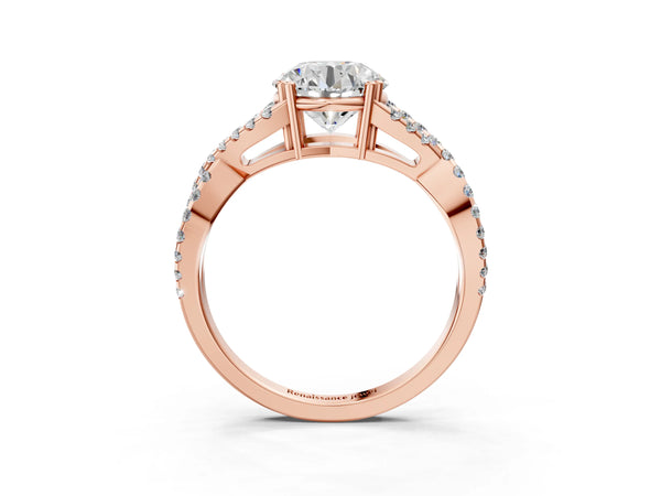 Rose gold Round Solitaire Twist Band with Pavé Setting and Four-Prong Setting_69