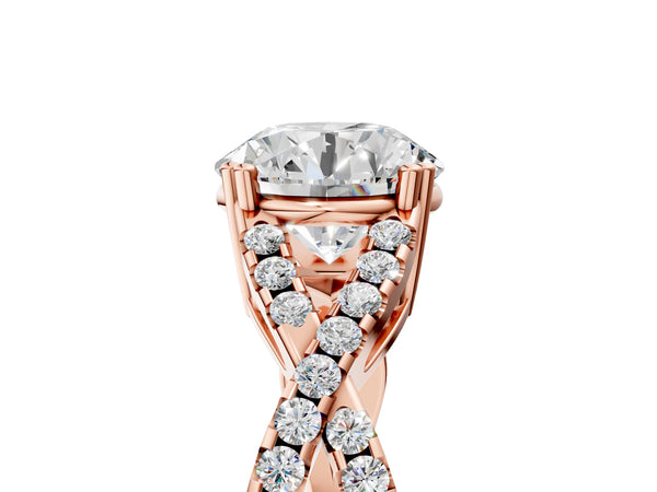 Rose gold Round Solitaire Twist Band with Pavé Setting and Four-Prong Setting_71