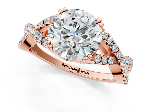 Rose gold Round Solitaire Twist Band with Pavé Setting and Four-Prong Setting_73