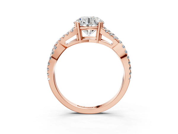 Rose gold Round Solitaire Twist Band with Pavé Setting and Four-Prong Setting_75