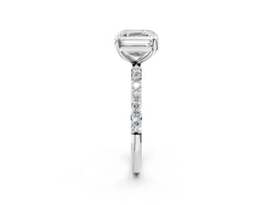 White gold Asscher Cut Diamond Pavé Band Solitaire Ring with Four-Prong Setting_104