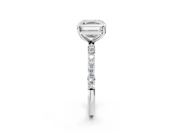 White gold Asscher Cut Diamond Pavé Band Solitaire Ring with Four-Prong Setting_104