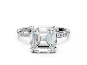 White gold Asscher Cut Diamond Pavé Band Solitaire Ring with Four-Prong Setting_108