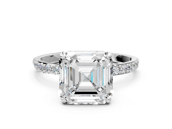 White gold Asscher Cut Diamond Pavé Band Solitaire Ring with Four-Prong Setting_12