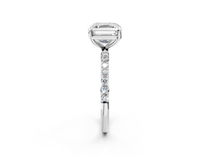 White gold Asscher Cut Diamond Pavé Band Solitaire Ring with Four-Prong Setting_2