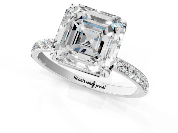 White gold Asscher Cut Diamond Pavé Band Solitaire Ring with Four-Prong Setting_31