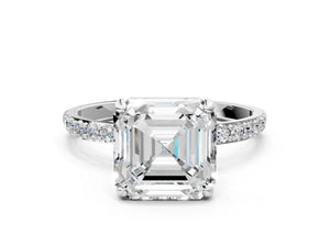 White gold Asscher Cut Diamond Pavé Band Solitaire Ring with Four-Prong Setting_36