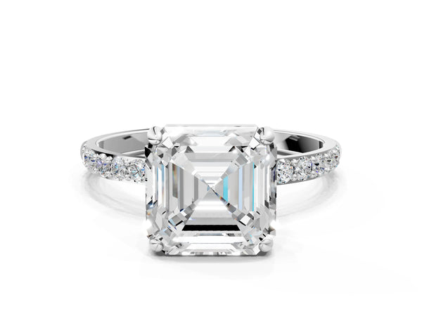 White gold Asscher Cut Diamond Pavé Band Solitaire Ring with Four-Prong Setting_66