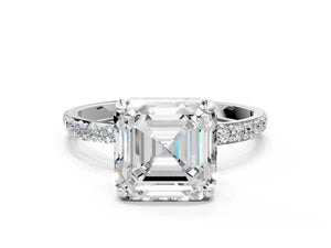White gold Asscher Cut Diamond Pavé Band Solitaire Ring with Four-Prong Setting_66