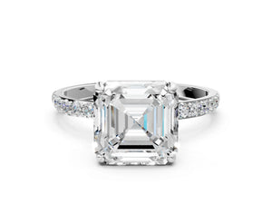 White gold Asscher Cut Diamond Pavé Band Solitaire Ring with Four-Prong Setting_78