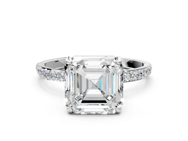 White gold Asscher Cut Diamond Pavé Band Solitaire Ring with Four-Prong Setting_78