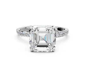 White gold Asscher Cut Diamond Pavé Band Solitaire Ring with Four-Prong Setting_84