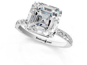 White gold Asscher Cut Diamond Pavé Band Solitaire Ring with Four-Prong Setting_85