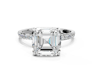 White gold Asscher Cut Diamond Pavé Band Solitaire Ring with Four-Prong Setting_90