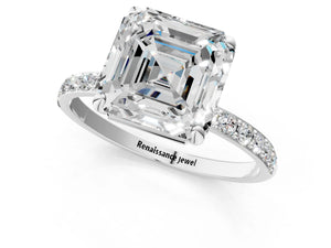 White gold Asscher Cut Diamond Pavé Band Solitaire Ring with Four-Prong Setting_91