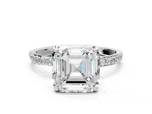White gold Asscher Cut Diamond Pavé Band Solitaire Ring with Four-Prong Setting_96