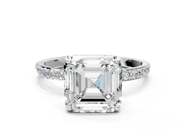 White gold Asscher Cut Diamond Pavé Band Solitaire Ring with Four-Prong Setting_96