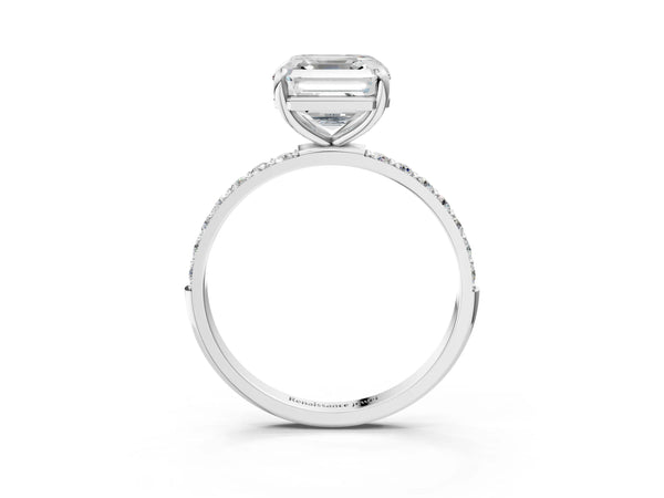 White gold Asscher Cut Diamond Pavé Band Solitaire Ring with Four-Prong Setting_99