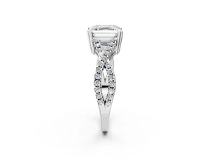 White gold Asscher Solitaire Twist Band with Pavé Setting and Four-Prong Setting_14