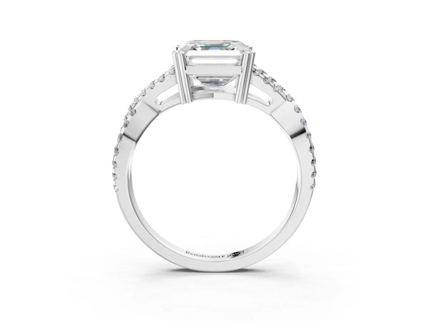 White gold Asscher Solitaire Twist Band with Pavé Setting and Four-Prong Setting_15
