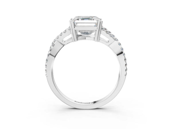 White gold Asscher Solitaire Twist Band with Pavé Setting and Four-Prong Setting_21