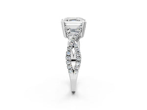 White gold Asscher Solitaire Twist Band with Pavé Setting and Four-Prong Setting_26