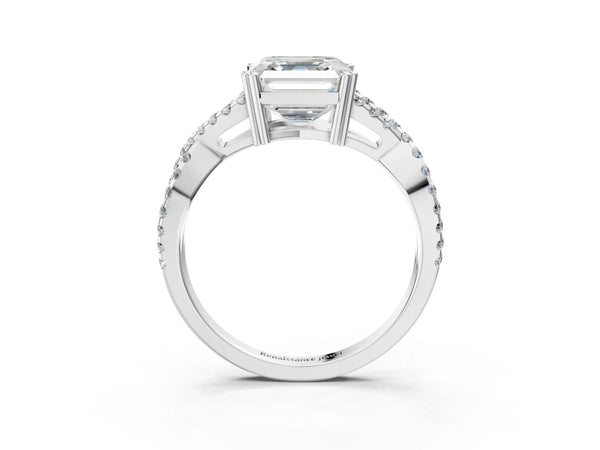 White gold Asscher Solitaire Twist Band with Pavé Setting and Four-Prong Setting_27