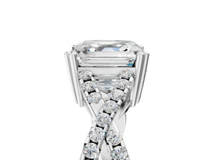 White gold Asscher Solitaire Twist Band with Pavé Setting and Four-Prong Setting_29