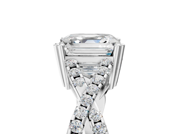 White gold Asscher Solitaire Twist Band with Pavé Setting and Four-Prong Setting_29