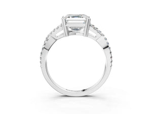 White gold Asscher Solitaire Twist Band with Pavé Setting and Four-Prong Setting_33