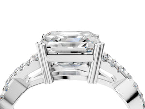 White gold Asscher Solitaire Twist Band with Pavé Setting and Four-Prong Setting_34