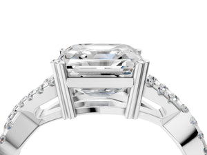 White gold Asscher Solitaire Twist Band with Pavé Setting and Four-Prong Setting_40